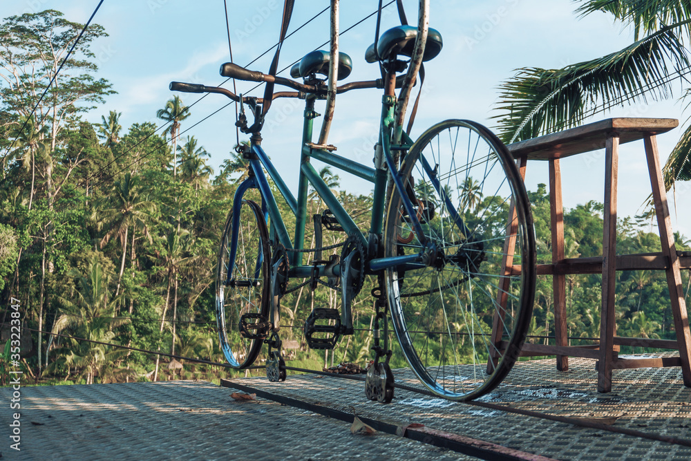 Photo of a structure for cycling a tightrope between two mountains Photo of a structure for cycling a tightrope between two mountains