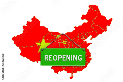 Reopening China after quarantine concept, 3D rendering photo