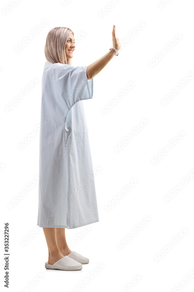 Female patient greeting with hand Female patient greeting with hand