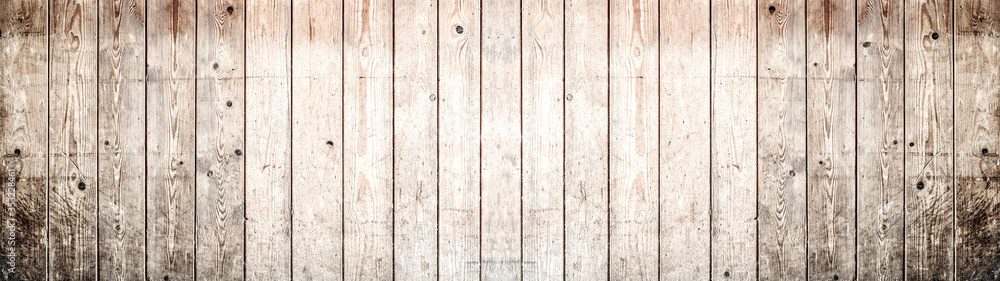 Naklejka premium old white painted exfoliate rustic bright light grunge shabby chic wooden texture - wood background banner Panorama long