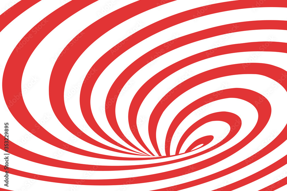 Vector abstract illustration of swirl vortex with stripes. Trendy 3d background in op art style, optical illusion. Vector abstract illustration of swirl vortex with stripes. Trendy 3d background in op art style, optical illusion.