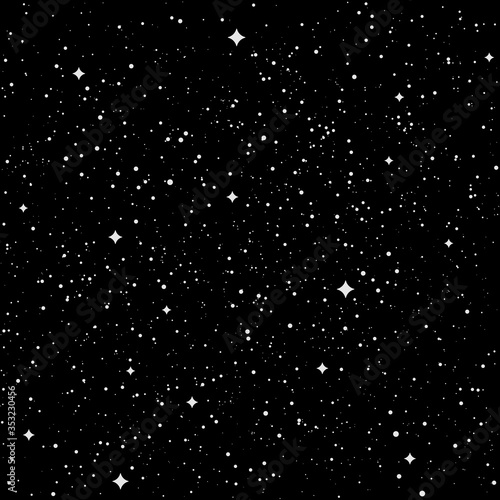 Space stars texture. Cosmos background in flat design. Dark universe with constellations. Starry milky way or night sky. Stardust design for banner, poster, flyer. Vector illustration