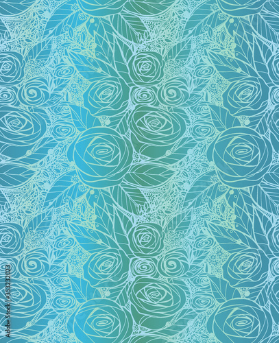 colorfool blue green gray floral seamless pattern with roses photo