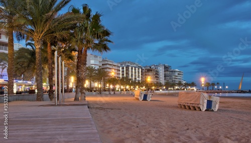 Twilight at Salou beach, in southern Spain
