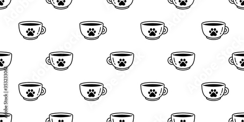cat paw dog footprint seamless pattern coffee cup kitten vector tea milk glass calico animal pet scarf isolated repeat background cartoon tile wallpaper illustration doodle design