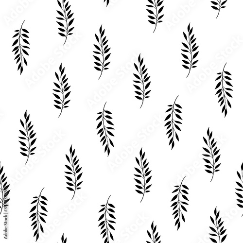 Seamless floral pattern. Stylish repeating texture. Repeating texture with black leaves on background.