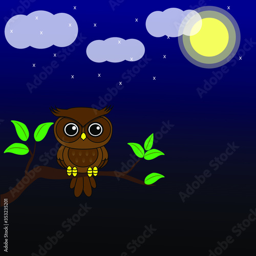 illustration vector graphic of owls settle in trees at night