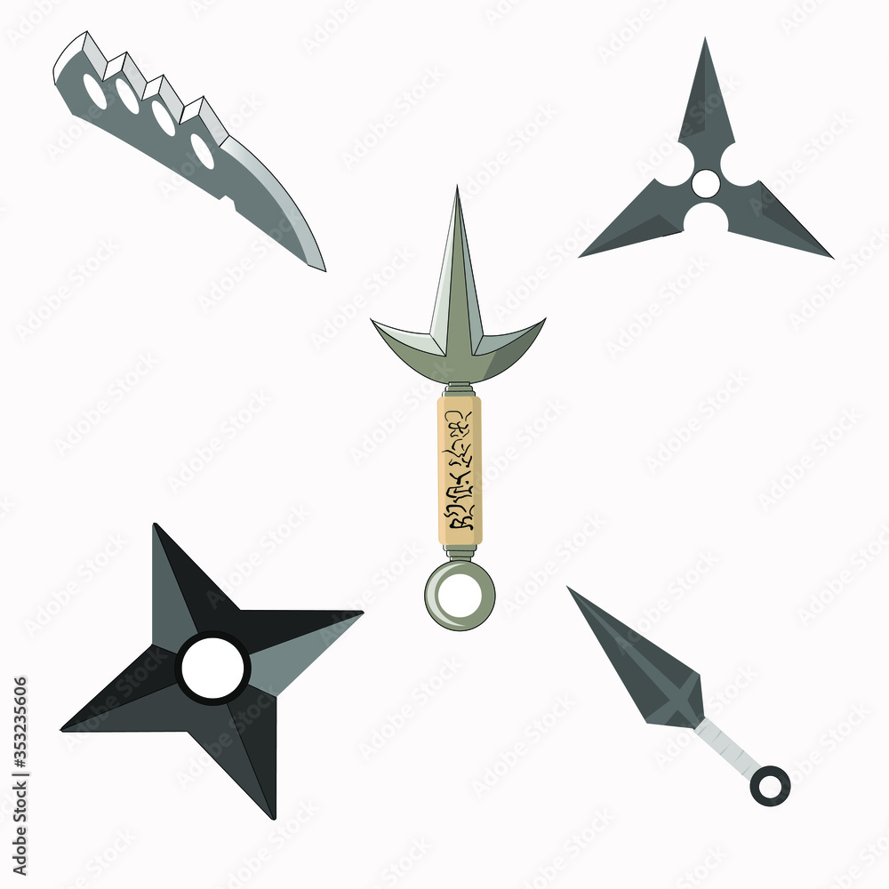illustration vector graphic of Kunai, Kunai Hiraishin, chakura to knife,  shuriken, etc. a weapon used by ninjas in Naruto anime Stock Vector