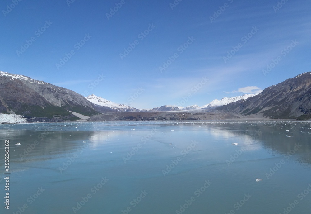 Alaskan glacier canal mountains ice and snow on a sunny blue sky day spring 2018 Alaskan glacier canal mountains ice and snow on a sunny blue sky day spring 2018