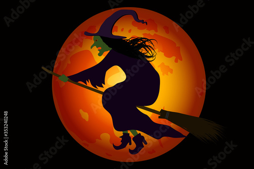 Witch and moon vector