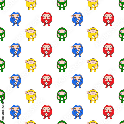 Seamless pattern cute Blood group character in different poses Free Vector