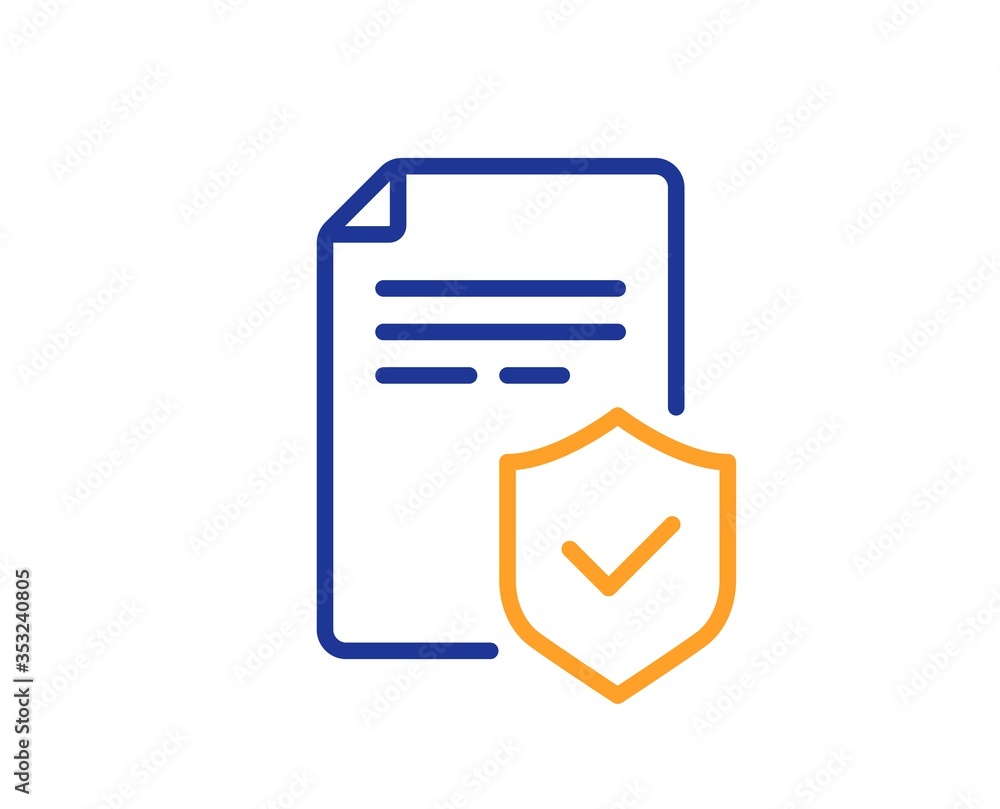Insurance policy line icon. Risk coverage document sign. Policyholder symbol. Colorful thin line outline concept. Linear style insurance policy icon. Editable stroke. Vector Insurance policy line icon. Risk coverage document sign. Policyholder symbol. Colorful thin line outline concept. Linear style insurance policy icon. Editable stroke. Vector