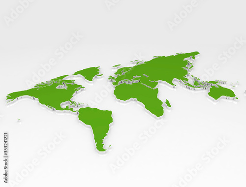 Green world map on white background 