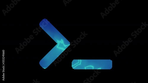 The symbol terminal is assembled from small balls. Then it shimmers with blue. It crumbles and disappears. In - Out loop. Alpha channel