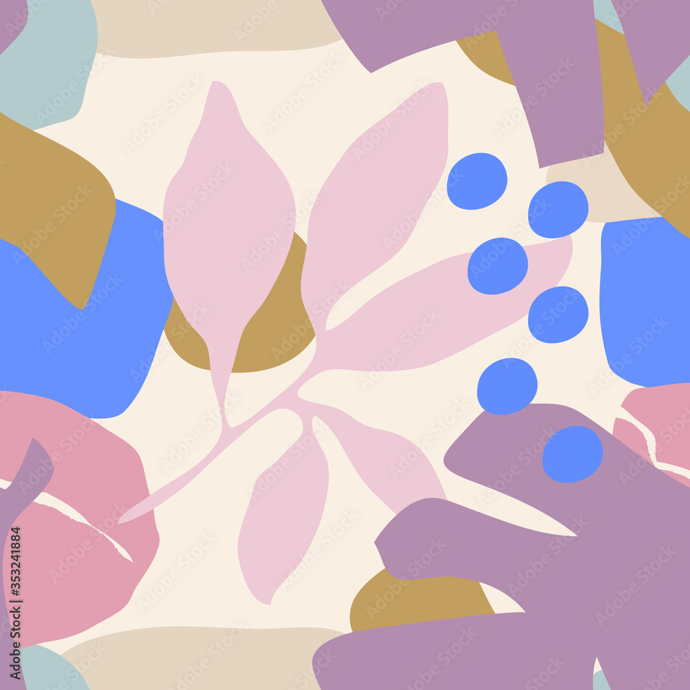 Seamless pattern. Abstract Hand draw with the theme of floral. Trend pastel colors. Contemporary modern vector illustration.