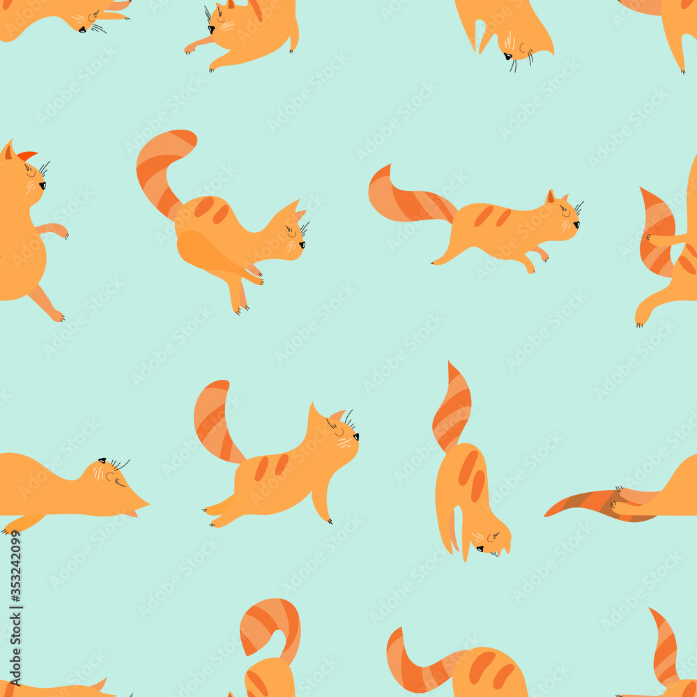 Seamless pattern. Cute cat yoga. Vector hand drawn Seamless pattern. Cute cat yoga. Vector hand drawn