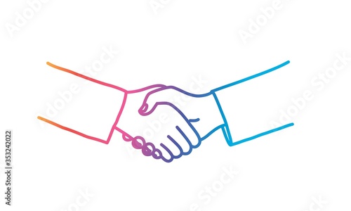 Business handshake. Rainbow colors in linear vector illustration.