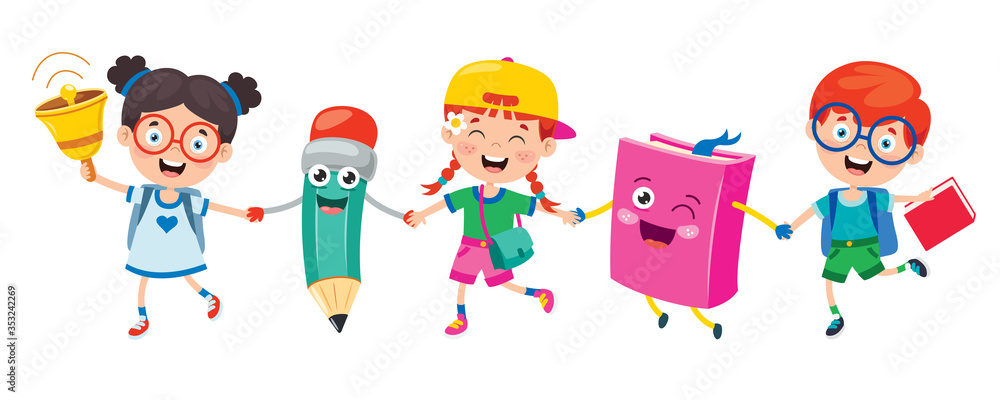 Happy Cute Cartoon School Children Happy Cute Cartoon School Children