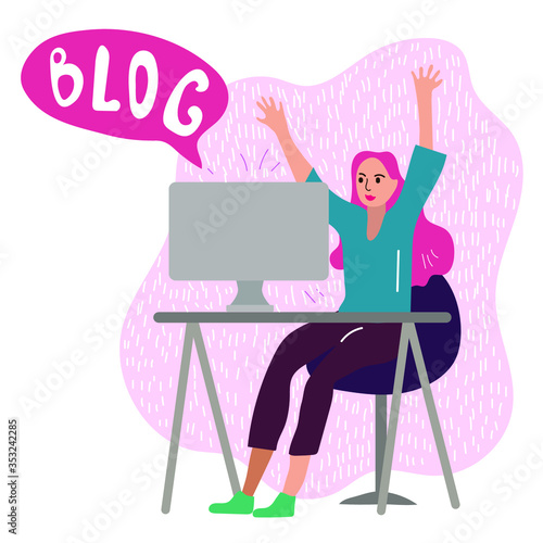 Cute blogger girl. Colored vector illustration