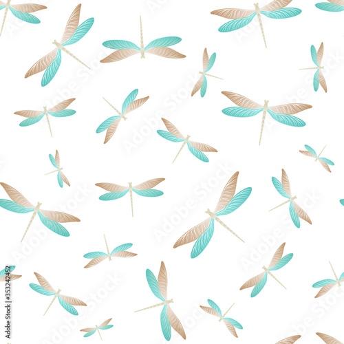 Dragonfly abstract seamless pattern. Summer clothes fabric print with damselfly insects. Graphic 