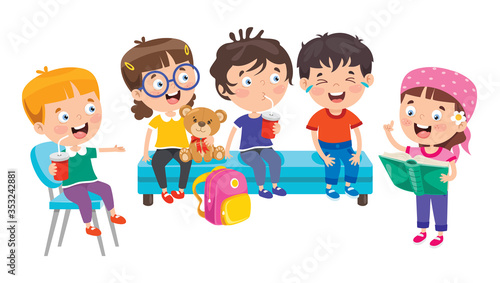 Happy Cute Cartoon School Children