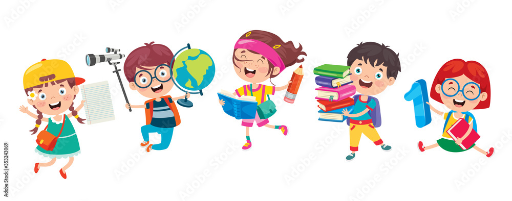 Happy Cute Cartoon School Children Happy Cute Cartoon School Children