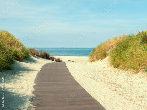 North Sea beach with a wooden walkway  North Sea  Norderney Island Germany