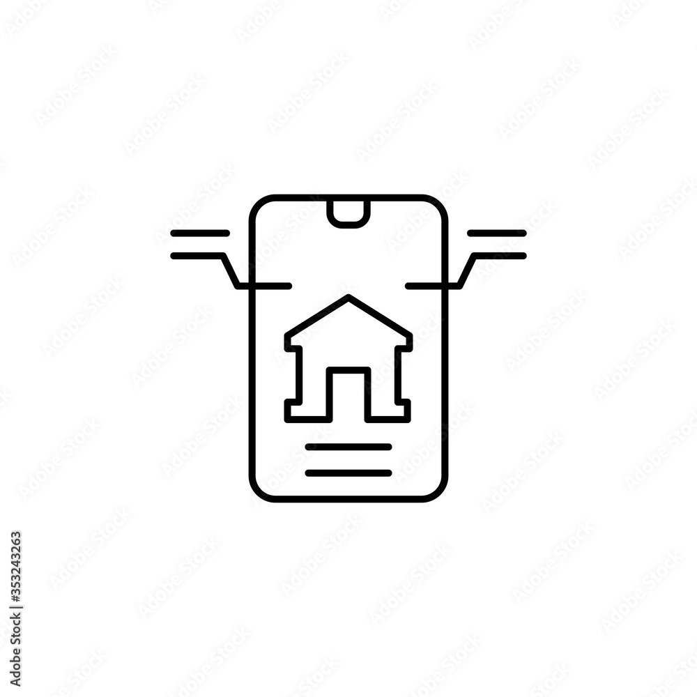 Smartphone, house icon. Simple line, outline vector elements of smart home for ui and ux, website or mobile application on white background Smartphone, house icon. Simple line, outline vector elements of smart home for ui and ux, website or mobile application on white background