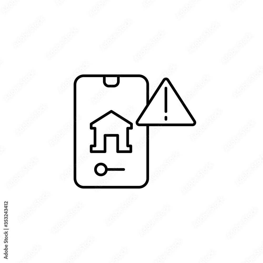 Smartphone, house, warning icon. Simple line, outline vector elements of smart home for ui and ux, website or mobile application on white background Smartphone, house, warning icon. Simple line, outline vector elements of smart home for ui and ux, website or mobile application on white background