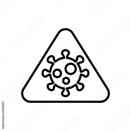 Warning sign with coronavirus symbol icon, line style
