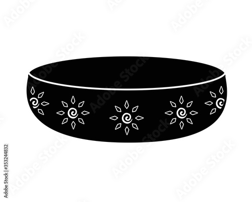 Candlestick saucer silhouette. Candlestick with a pattern in the form of suns - vector black silhouette for logo or pictogram. Sign or icon - candlestick saucer.
