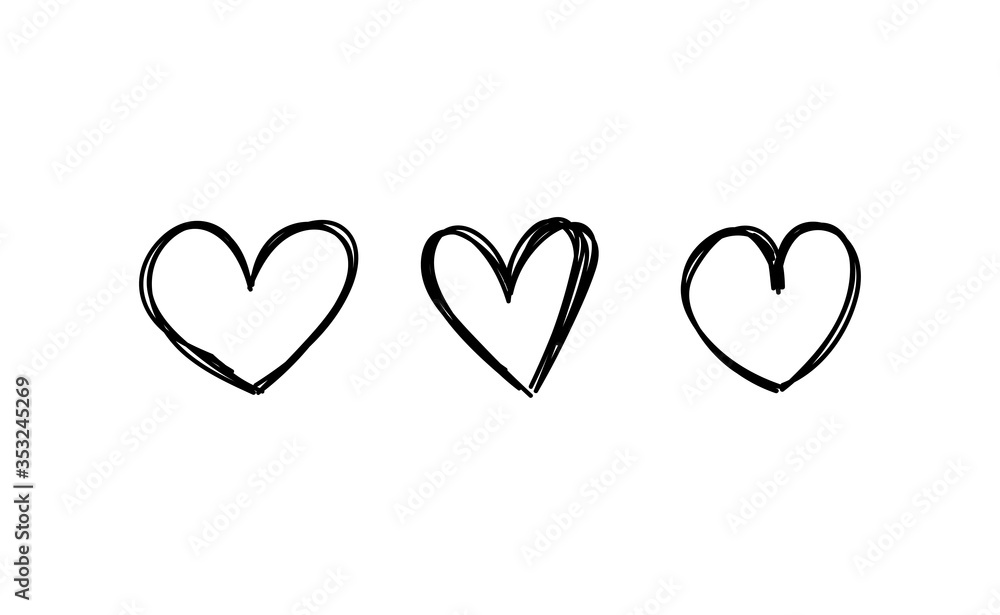 Heart doodles. Set of hand drawn valentine's heart illustrations.