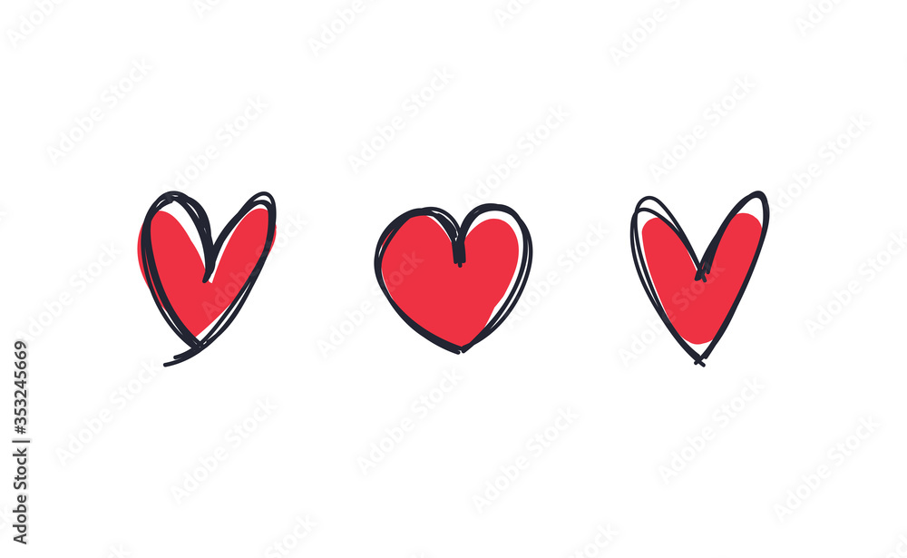 Heart doodles. Set of hand drawn valentine's heart illustrations.
