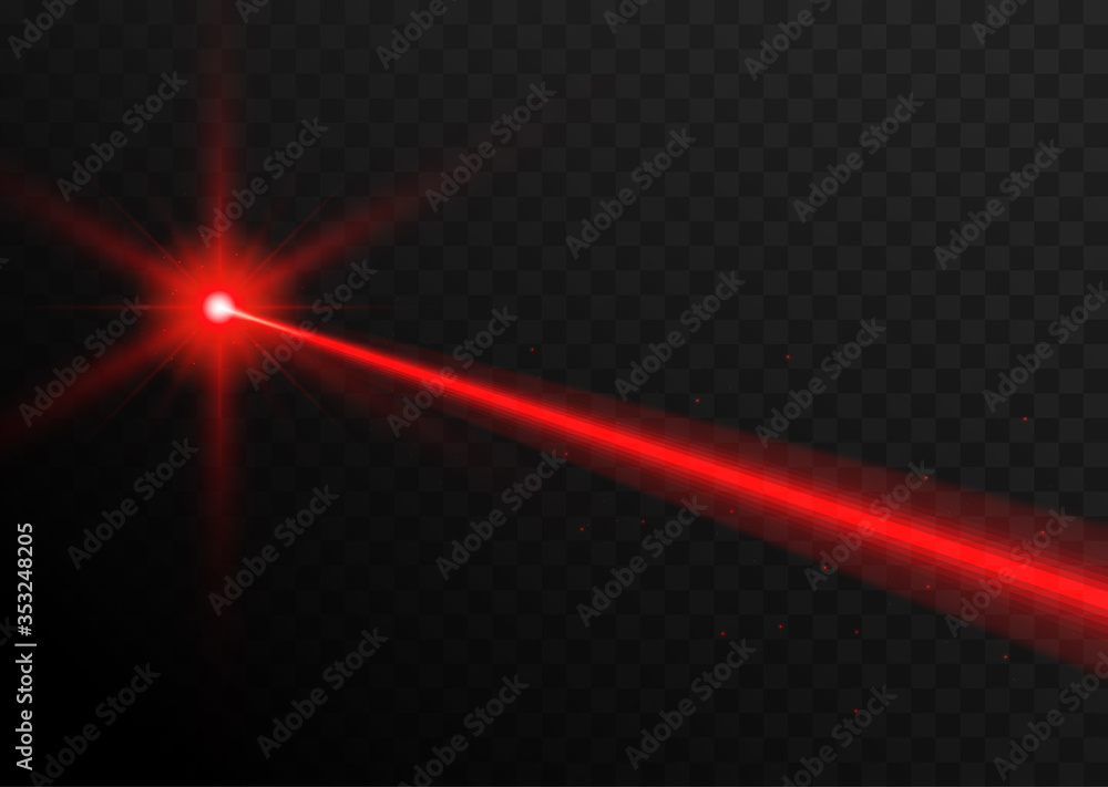 Laser beam red light. Vector laser beam line ray glow effect energy