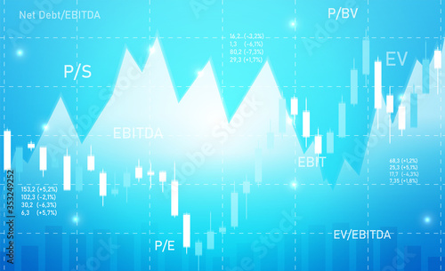 Business blue background with charts and multiplicators