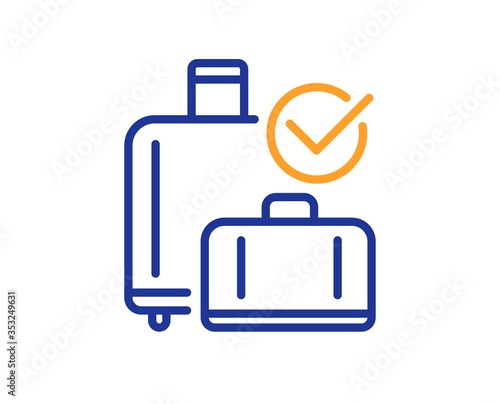 Airport baggage reclaim line icon. Airplane check in luggage sign. Flight checked bag symbol. Colorful thin line outline concept. Linear style baggage reclaim icon. Editable stroke. Vector