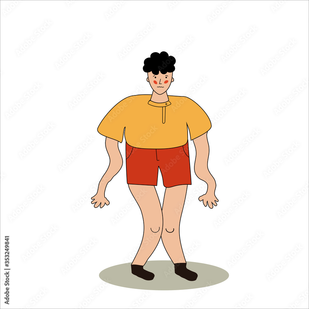 Fototapeta premium The man has cramps. Legs and arms tremble. The guy has convulsions. Vector illustration in hand-drawn style