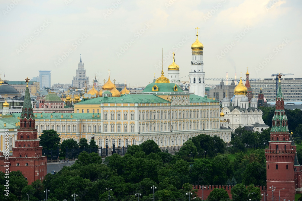 Viewpoint on Cathedral of Christ the Savior to Kremlin in Moscow and skyscrapers Viewpoint on Cathedral of Christ the Savior to Kremlin in Moscow and skyscrapers