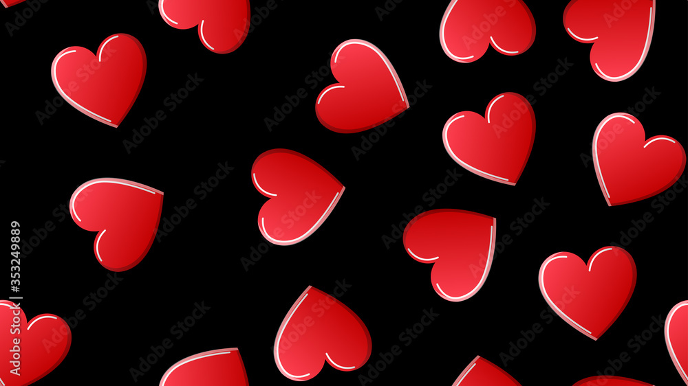 Endless seamless pattern of beautiful festive love joyful tender hearts on a black background. Vector illustration