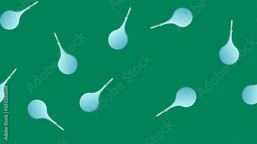 Endless seamless pattern of medical scientific medical items of rubber enemas for bowel cleansing on a green background. Vector illustration