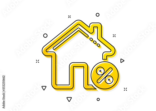 Discount sign. Loan house percent icon. Credit percentage symbol. Yellow circles pattern. Classic loan house icon. Geometric elements. Vector