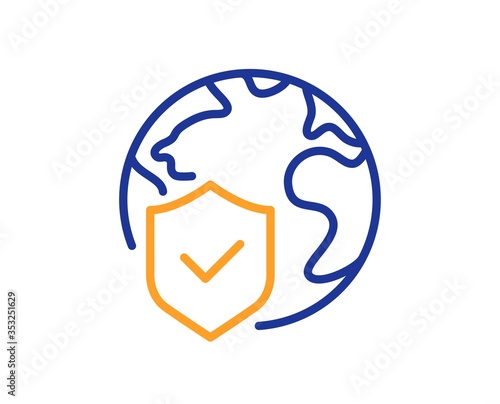 World insurance line icon. Global business protection sign. Internet security symbol. Colorful thin line outline concept. Linear style world insurance icon. Editable stroke. Vector