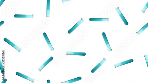 Endless seamless pattern of medical scientific medical supplies laboratory chemical blue flasks and flasks on a white background. Vector illustration