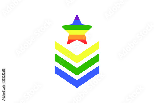 Military army symbol with LGBT equal   human right concept. Icon soldier tag patch badge rank stars with pride colorful rainbow flag design