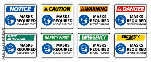 Masks Required Beyond This Point Sign Isolate On White Background,Vector Illustration EPS.10