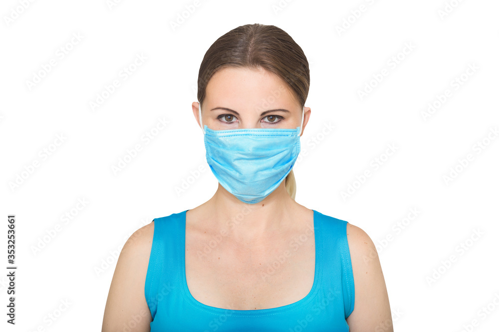 Studio portrait of young woman wearing medical mask Studio portrait of young woman wearing medical mask