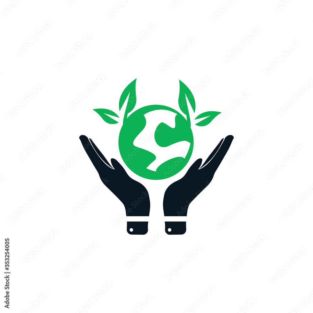 Green world logo, Safe world on hand icon Green world logo, Safe world on hand icon