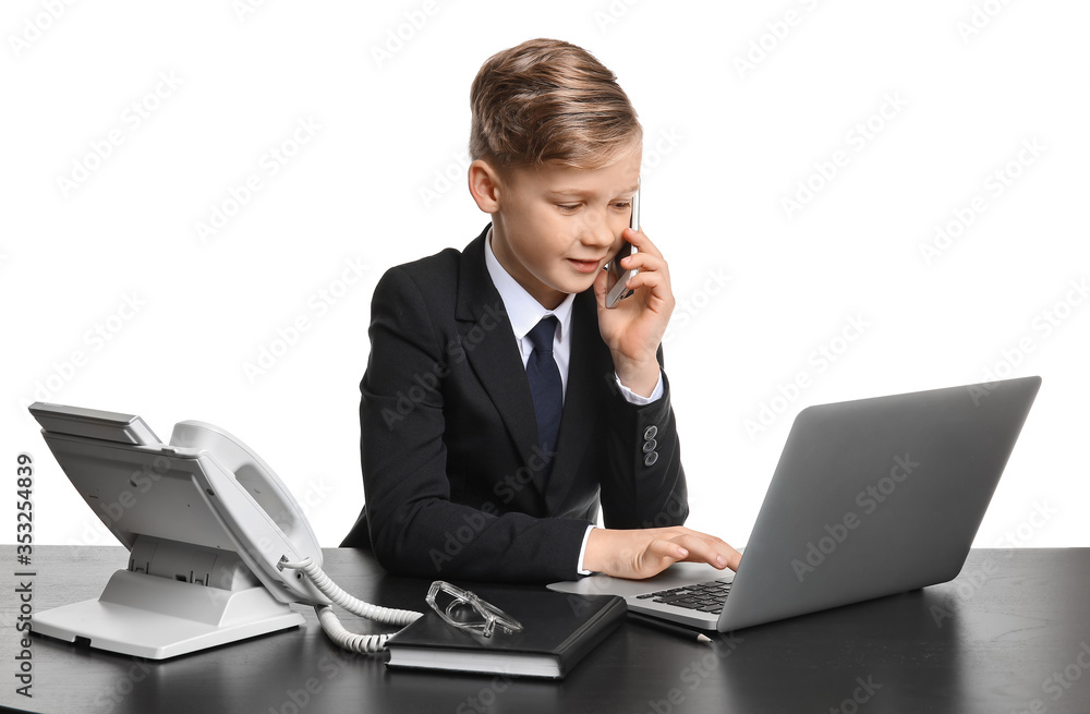 Little secretary working against white background Little secretary working against white background
