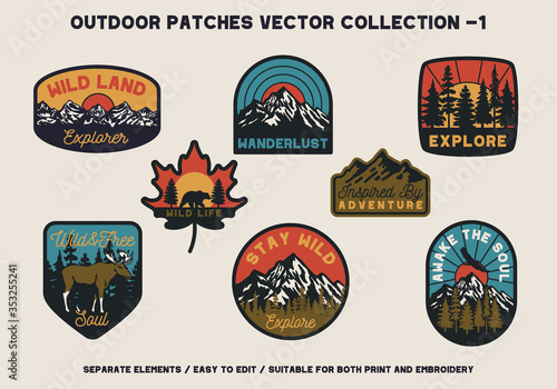 Outdoor Wild Land Adventure Patches Vector Collection For Clothing and Other Uses photo