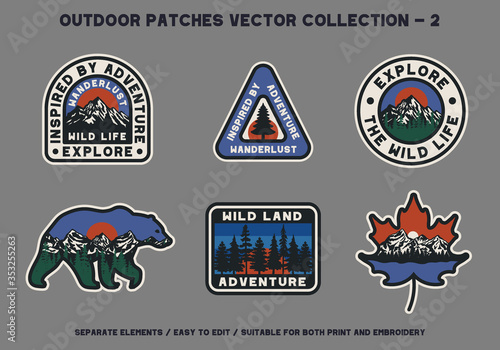 Outdoor Wild Land Adventure Patches Vector Collection For Clothing and Other Uses